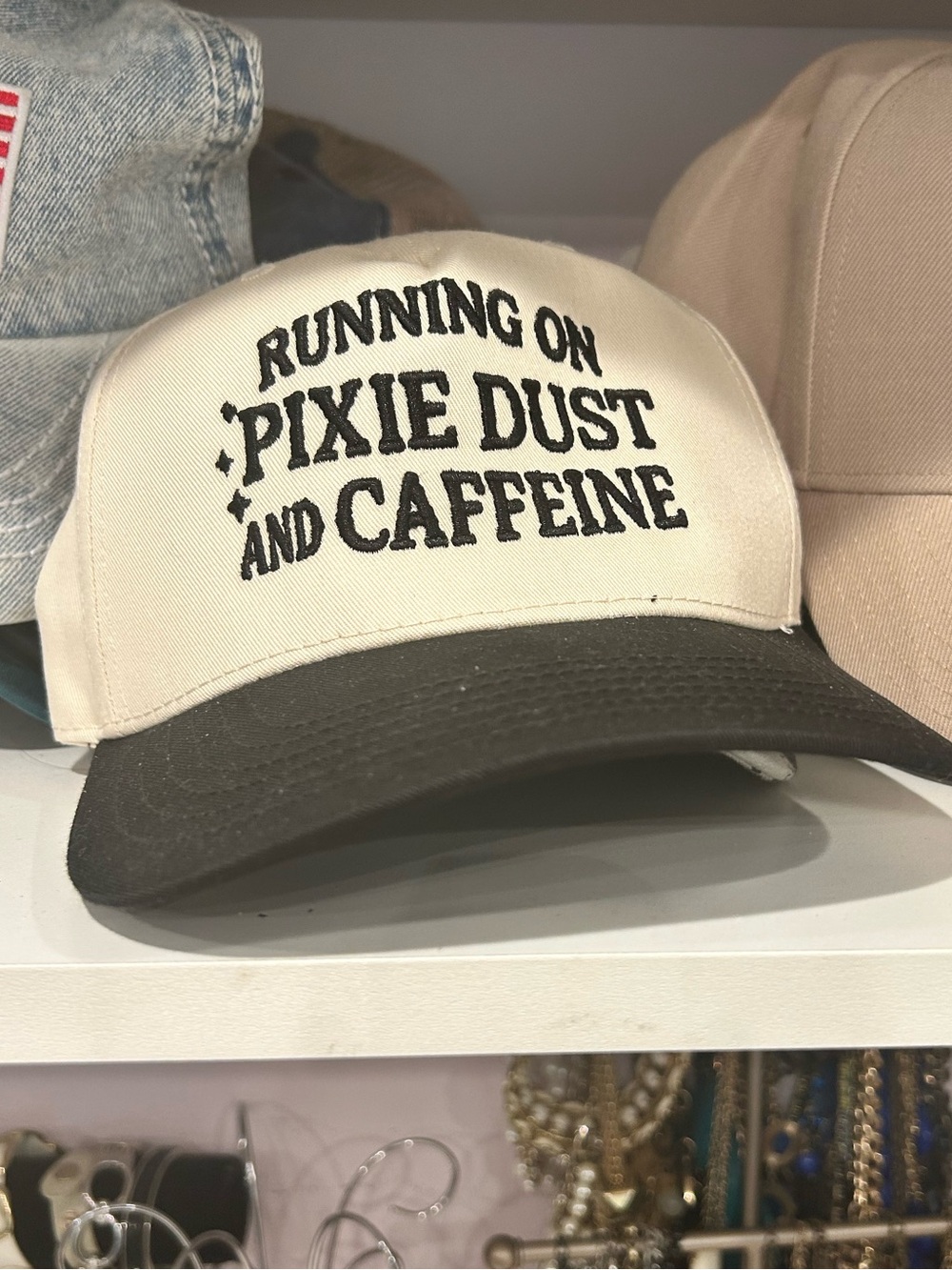 Disney Running on Pixie Dust and Caffeine' Two-Tone Trucker Hat - Cream & Black